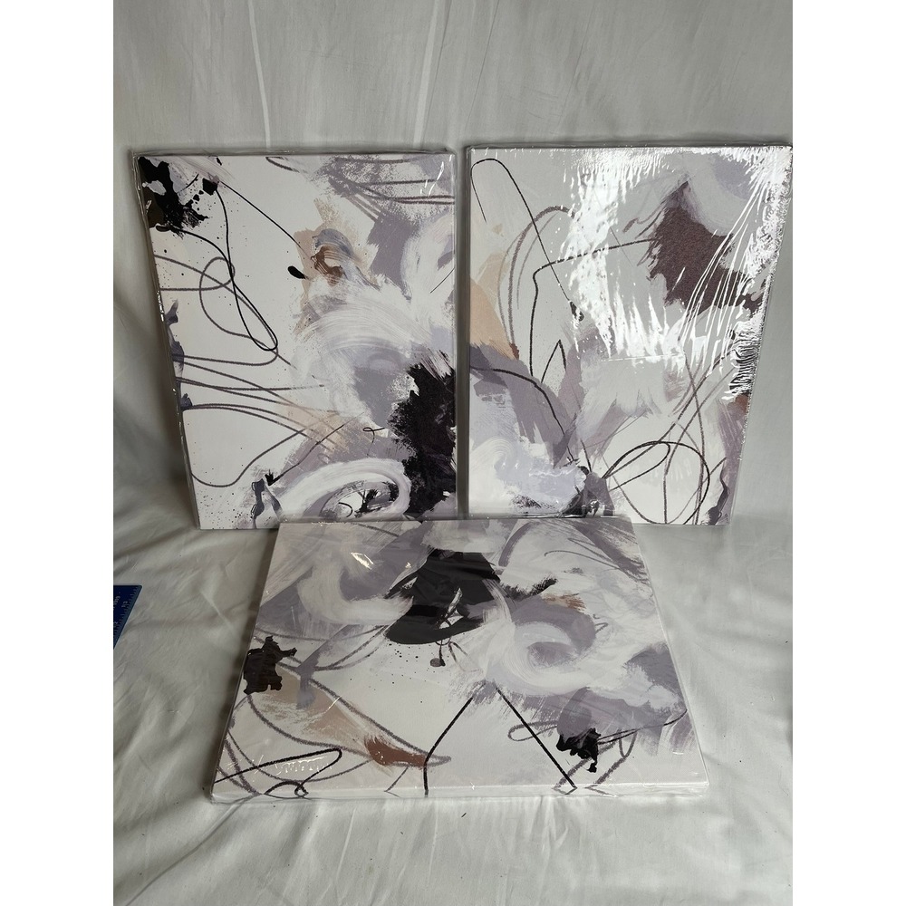Abstract Canvas Wall Art Set 3 Piece Modern Lavender Grey 12x16 Triptych